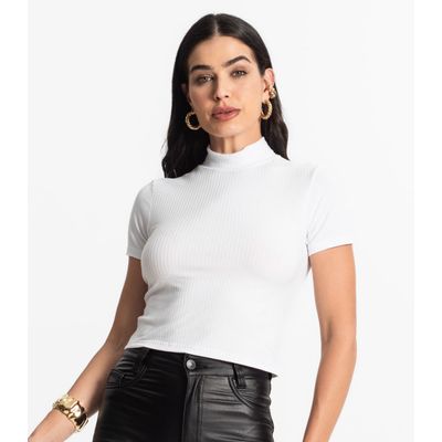 Blusa Feminina Canelada Viscose Manga Curta Select Branco PP / Branco