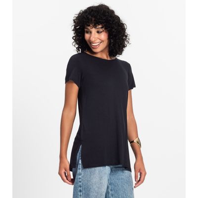 Blusa Básica Alongada Feminina Rovitex Preto GG / Preto