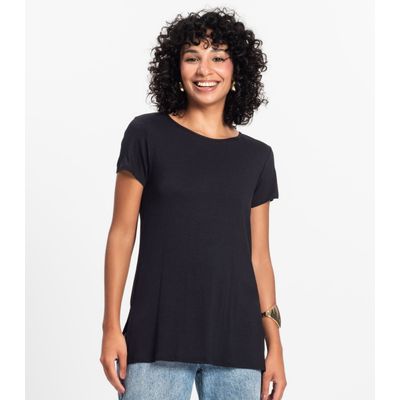 Blusa Básica Alongada Feminina Rovitex Preto M / Preto