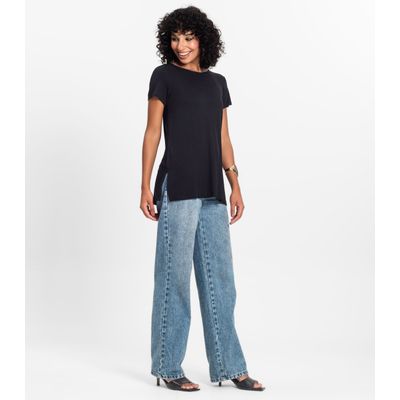 Blusa Básica Alongada Feminina Rovitex Preto M / Preto