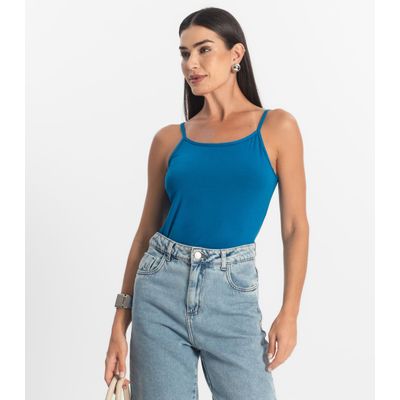Blusa de Alça Feminina Viscotorcion Básica Rovitex Azul M / Azul