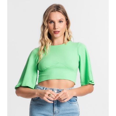 Blusa De Ribana Canelada Feminina Endless Verde G / Verde
