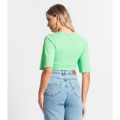 Blusa De Ribana Canelada Feminina Endless Verde G / Verde