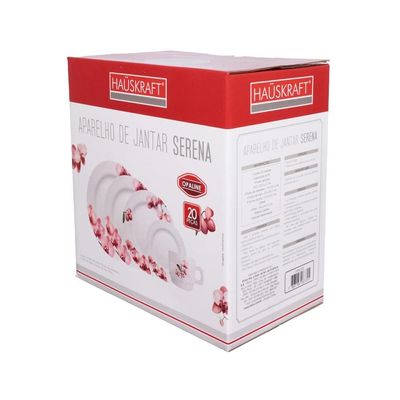 Aparelho de Jantar Opal Serena 20 Peças Hauskraft Vermelho com Branco