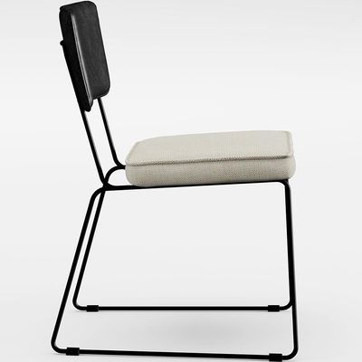 Cadeira Decorativa Estofada Sala Jantar Allana L02 Couríssimo Preto Linho Champagne - Lyam Decor