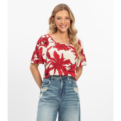 Blusa Cropped Feminina Visco Maquinetada Rovitex Vermelho M / Vermelho
