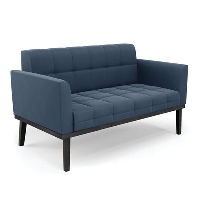 Sofá Namoradeira E 2 Poltronas Base De Madeira Preto Elisa Suede Azul Marinho D03 - D'rossi