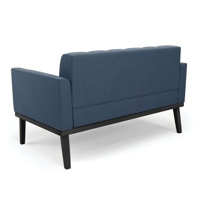 Sofá Namoradeira E 2 Poltronas Base De Madeira Preto Elisa Suede Azul Marinho D03 - D'rossi