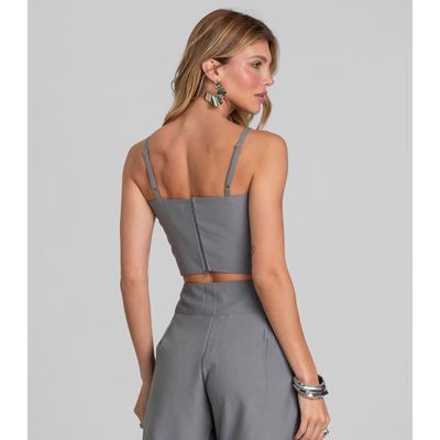 Blusa Cropped Feminina De Alça Regulável Dianna Cinza GG / Cinza