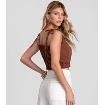 Blusa Cropped Feminina De Alça Em Viscose Dianna Marrom