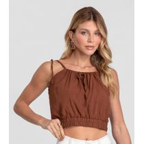 Blusa Cropped Feminina De Alça Em Viscose Dianna Marrom
