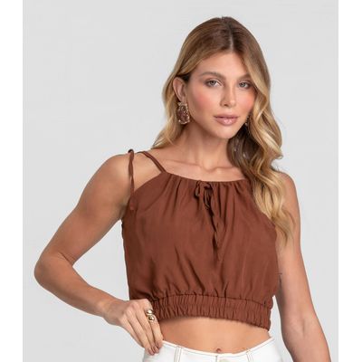 Blusa Cropped Feminina De Alça Em Viscose Dianna Marrom M / Marrom