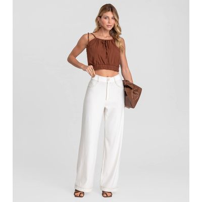 Blusa Cropped Feminina De Alça Em Viscose Dianna Marrom M / Marrom
