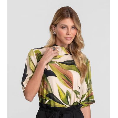 Blusa Feminina em Tecido Estampado Dianna Bege G / Bege
