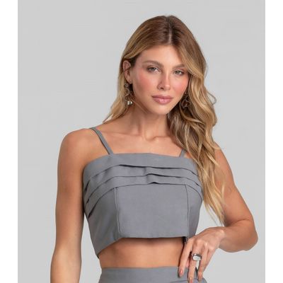 Blusa Cropped Feminina De Alça Regulável Dianna Cinza G / Cinza