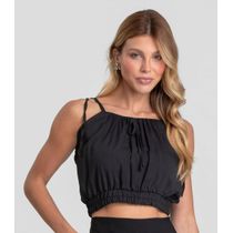 Blusa Cropped Feminina De Alça Em Viscose Dianna Preto