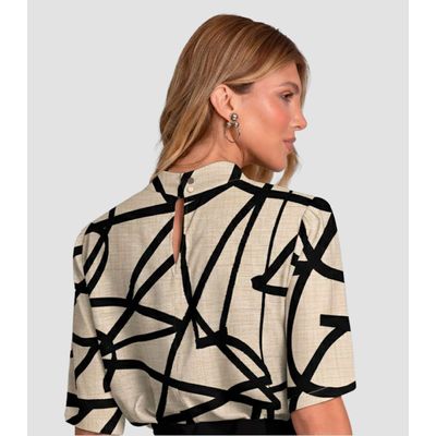 Blusa Feminina em Tecido Estampado Dianna Bege M / Bege