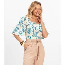 Blusa Feminina Cropped Canelado Rovitex Azul