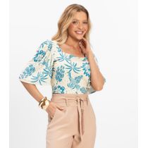 Blusa Feminina Cropped Canelado Rovitex Azul