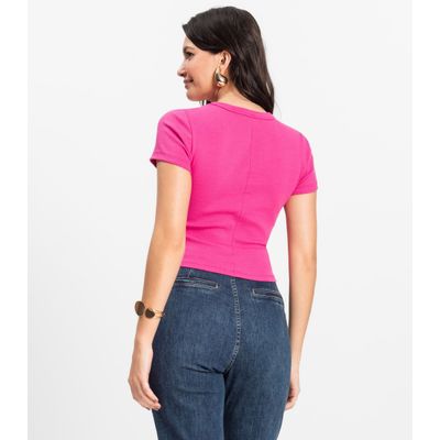 Blusa Cropped Ribana Básica Rovitex Rosa M / Rosa