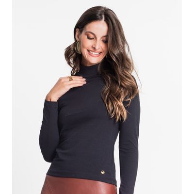Blusa Feminina Cotton Gola Alta Básica Rovitex Preto M / Preto