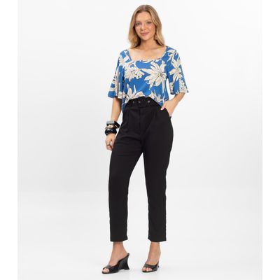 Blusa Cropped Feminina Visco Maquinetada Rovitex Azul GG / Azul