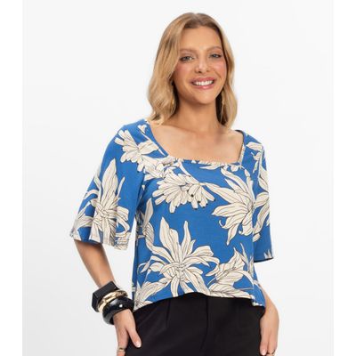 Blusa Cropped Feminina Visco Maquinetada Rovitex Azul M / Azul