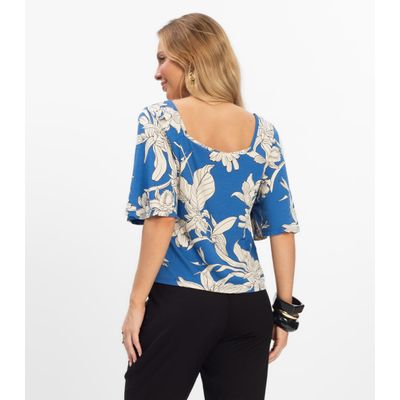 Blusa Cropped Feminina Visco Maquinetada Rovitex Azul M / Azul