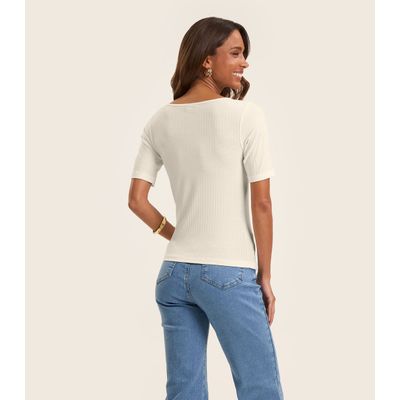 Blusa em Ribana Canelada Rovitex Bege GG / Bege