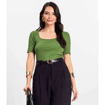 Blusa em Ribana Canelada Rovitex Verde M / Verde