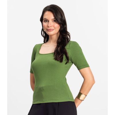 Blusa em Ribana Canelada Rovitex Verde G / Verde