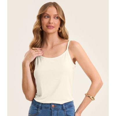 Blusa de Alça Feminina Viscotorcion Básica Rovitex Bege P / Bege