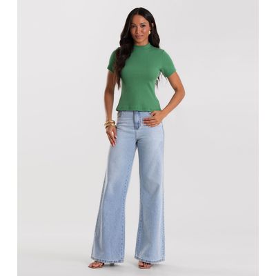 Blusa Feminina Básica Em Ribana Com Gola Rovitex Verde P / Verde