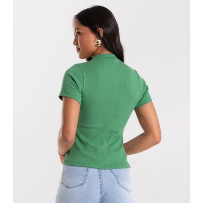 Blusa Feminina Básica Em Ribana Com Gola Rovitex Verde P / Verde