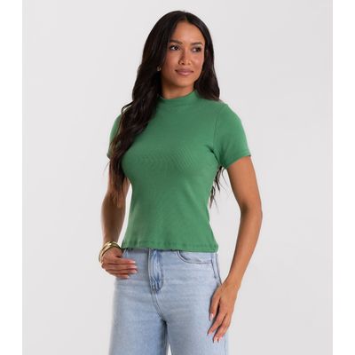 Blusa Feminina Básica Em Ribana Com Gola Rovitex Verde P / Verde