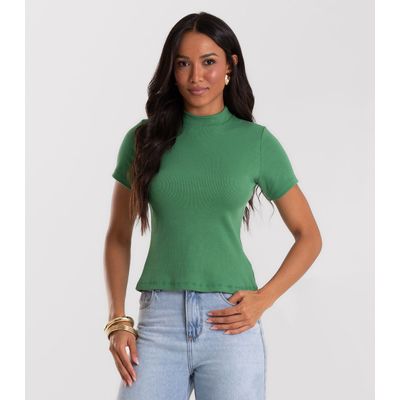 Blusa Feminina Básica Em Ribana Com Gola Rovitex Verde P / Verde