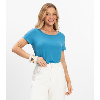 Blusa Básica Alongada Feminina Rovitex Azul P / Azul