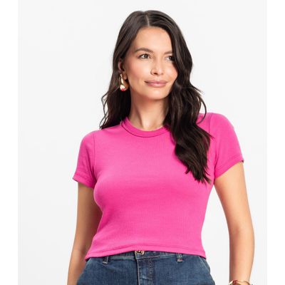 Blusa Cropped Ribana Básica Rovitex Rosa GG / Rosa