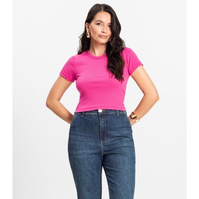 Blusa Cropped Ribana Básica Rovitex Rosa G / Rosa