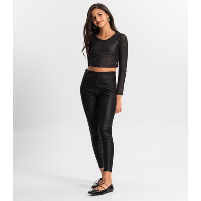 Blusa Cropped Juvenil Manga Longa Minty Preto 18 / Preto