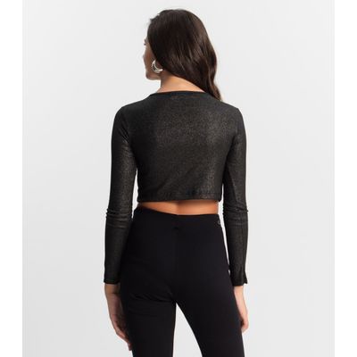 Blusa Cropped Juvenil Manga Longa Minty Preto 12 / Preto