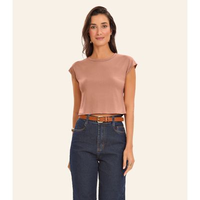 Blusa Básica Feminina Viscotorcion Rovitex Marrom P / Marrom