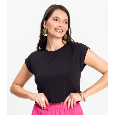 Blusa Básica Feminina Viscotorcion Rovitex Preto P / Preto
