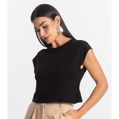 Blusa Básica Feminina Viscotorcion Rovitex Preto P / Preto