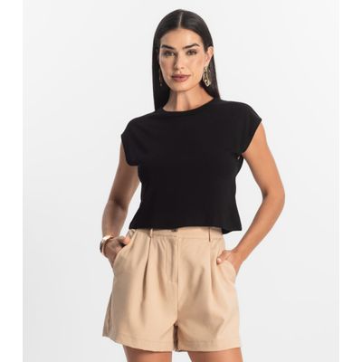 Blusa Básica Feminina Viscotorcion Rovitex Preto M / Preto