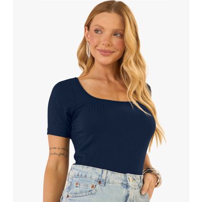 Blusa em Ribana Canelada Rovitex Azul GG / Azul