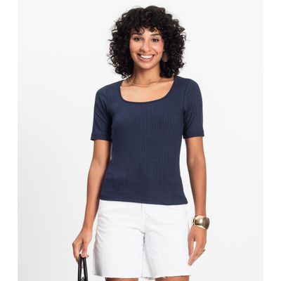 Blusa em Ribana Canelada Rovitex Azul P / Azul