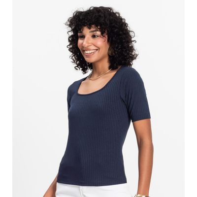 Blusa em Ribana Canelada Rovitex Azul M / Azul