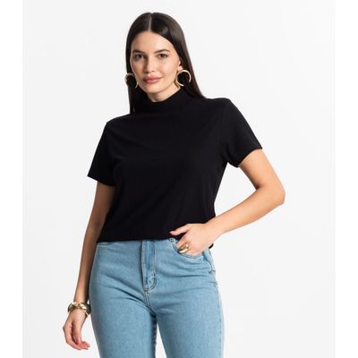 Blusa Feminina Canelada Viscose Manga Curta Select Preto G / Preto