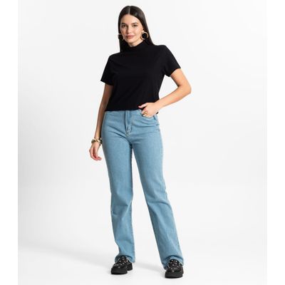 Blusa Feminina Canelada Viscose Manga Curta Select Preto G / Preto